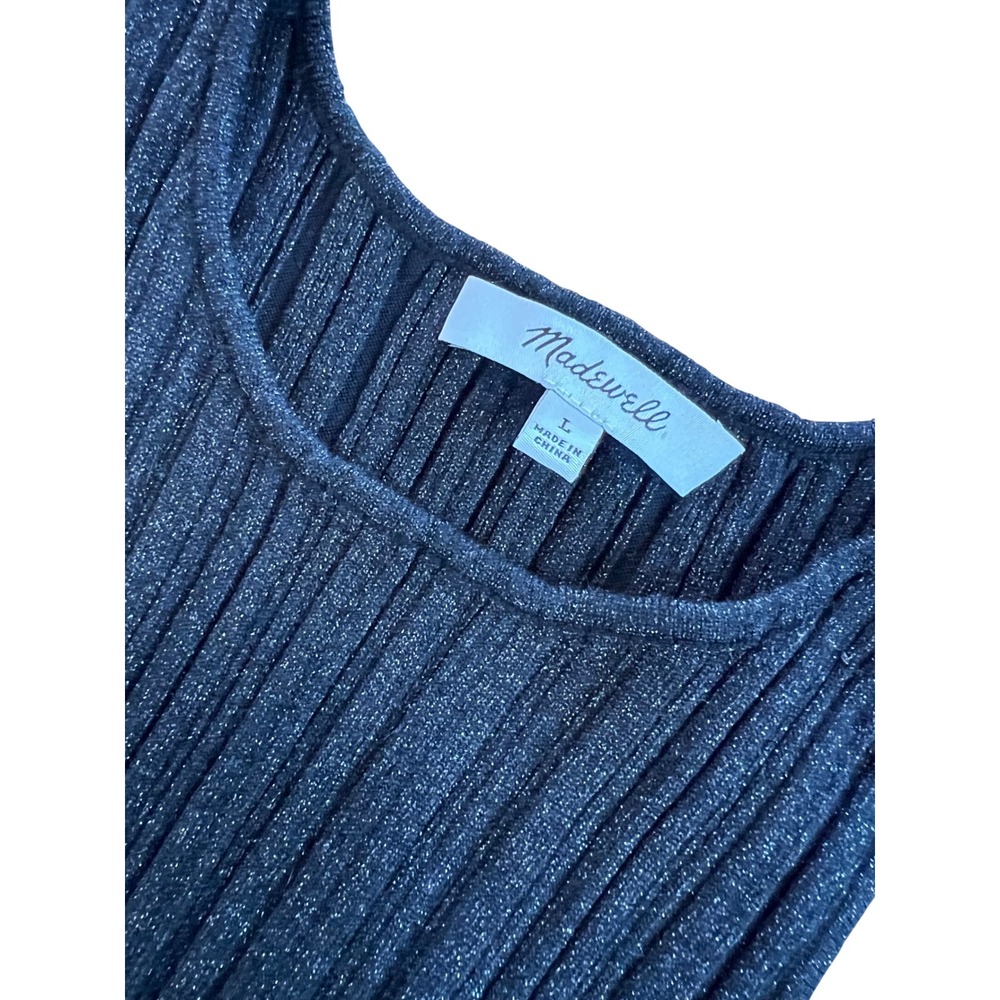 Madewell Womens Black Silver Metallic Ribbed Racerback Tank Top Size Large